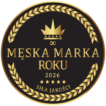 Natural Pharmaceuticals ProMan® Plus Złote logo nagrody „Męska Marka Roku 2026” z koroną i napisem „Siła Jakości” na czarnym tle.